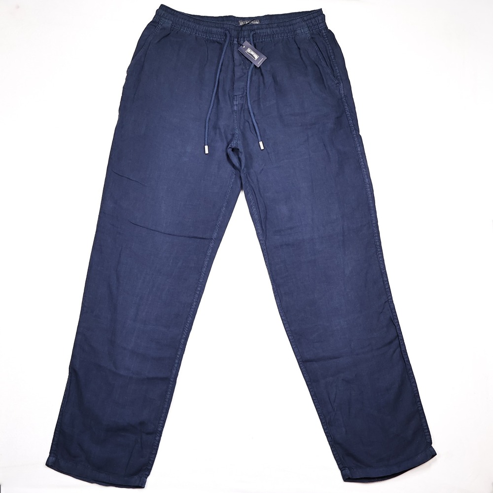NWT VILEBREQUIN Men's XL Navy Blue Pacha Linen Relaxed Casual Drawstring Pants - Picture 2 of 10
